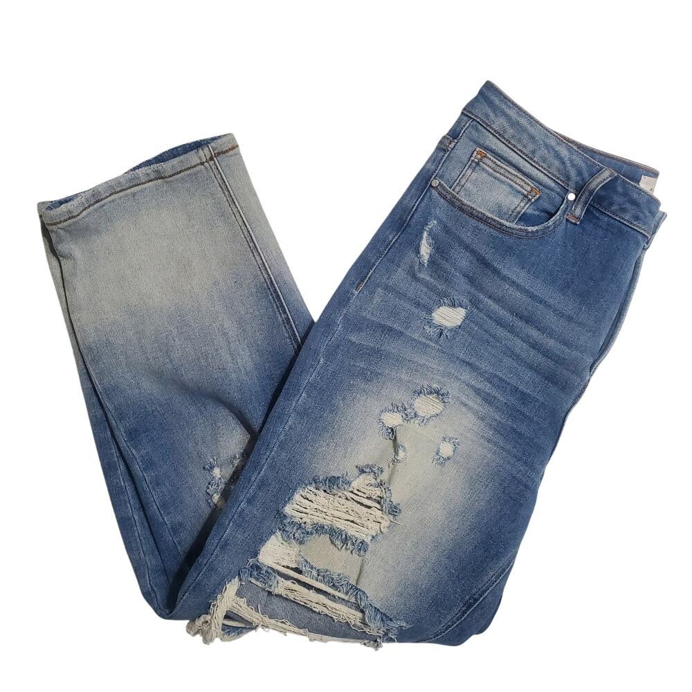 Risen Jeans Ombre Wash Straight Leg Jeans Heavily Distressed Size 11/30